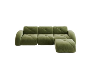 Canapé modulaire 3 places avec repose-pieds en chenille vert