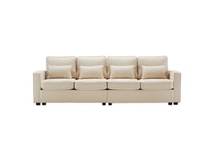 Canapé droit en lin beige - 4 places - avec poches d'accoudoir et 4 oreillers - 264x83x87cm