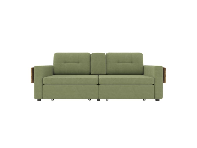  Canapé 2 places avec 2 tiroirs et tablettes réglables en chenille verte  - Conforama R