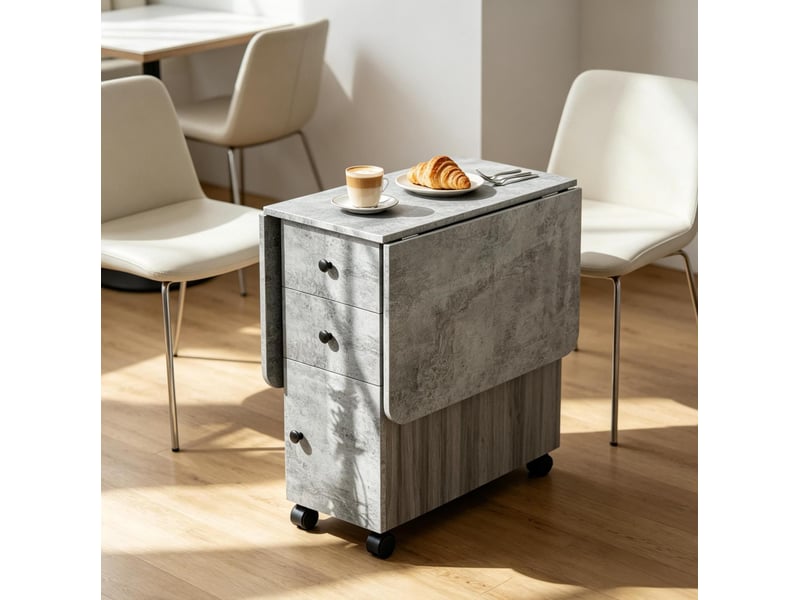  Table de salle à manger pliante avec tiroirs et rangement sur roulettes freinées, gris 120 × 60 × 76,5 cm  - Conforama E