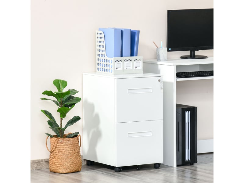  Classeur mobile, armoire de classement, cloison, verrouillage centralisé, structure en acier, 5 roulettes, blanc, 39 x 48 x 67 cm  - Conforama D
