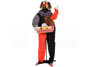 Décoration halloween animée clown popcorn tête sur ressort son effrayant musique de fête foraine yeux lumineux