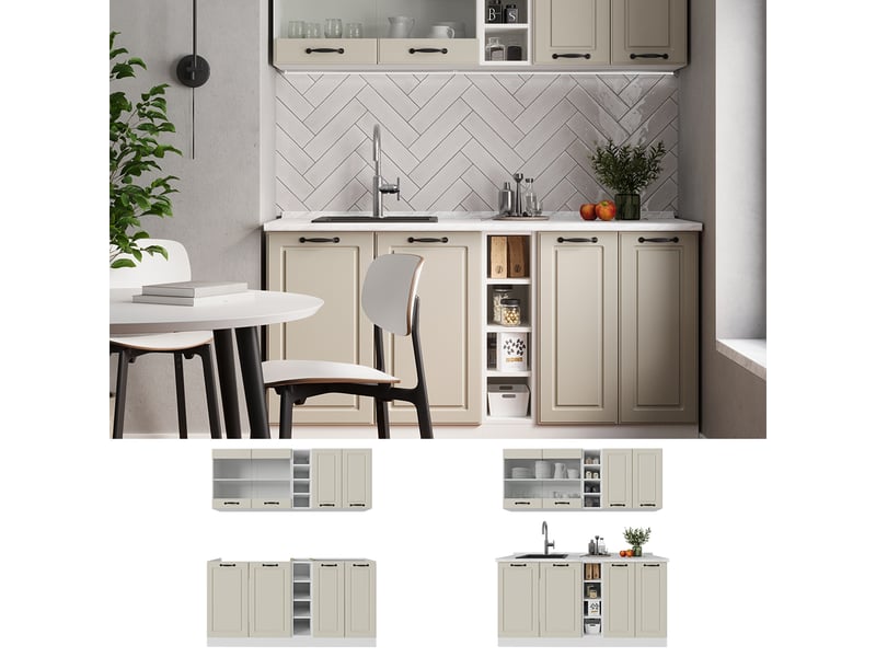 Vicco cuisine, sable campagneblanc, 160cm plan de travail marbre - Conforama D