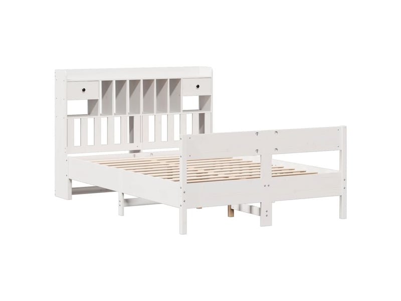  Lit double- lit adulte -  lit bibliothèque sans matelas blanc 140x190 cm bois pin massif  - Conforama B