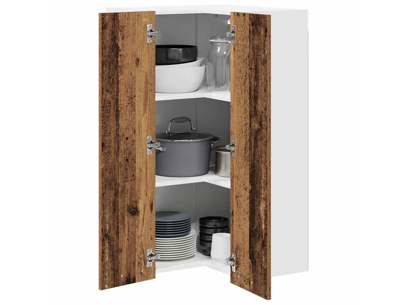  Meuble de rangement cuisine, armoire suspendue bois ancien et blanc 57x57x100cm  - Conforama C