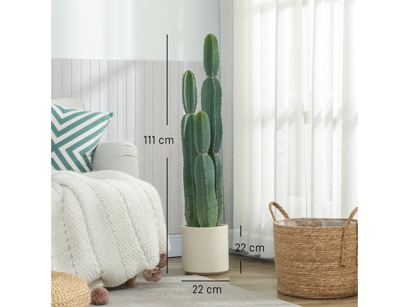  Cactus artificiel 111 cm, grand réalisme, plante artificielle en pot, sans entretien, pour maison et bureau, vert  - Conforama C