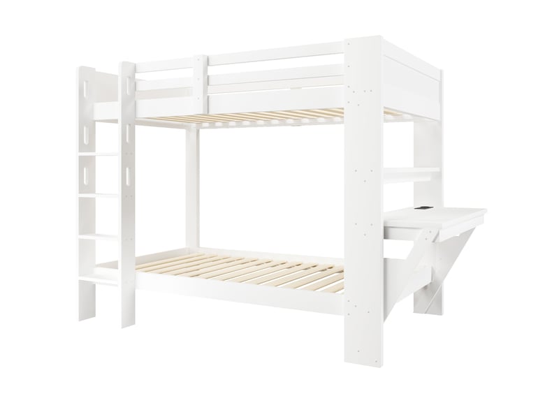  Lit superposé enfant 90x200 cm blanc pin et mdf, bureau, ports usbtype-c et led réglables  - Conforama D