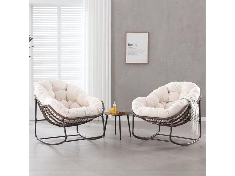 Fauteuil à bascule extérieur,78x106x90 cm,acier et rotin synthétique,blanc - Conforama D