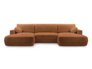 Canapé d'angle panoramique convertible AX LIVING Peoni 5 places Velours marron avec coffre de rangement