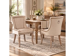Lot de 2 chaises de salle à manger beige en velours, dossier capitonné, pieds en bois massif