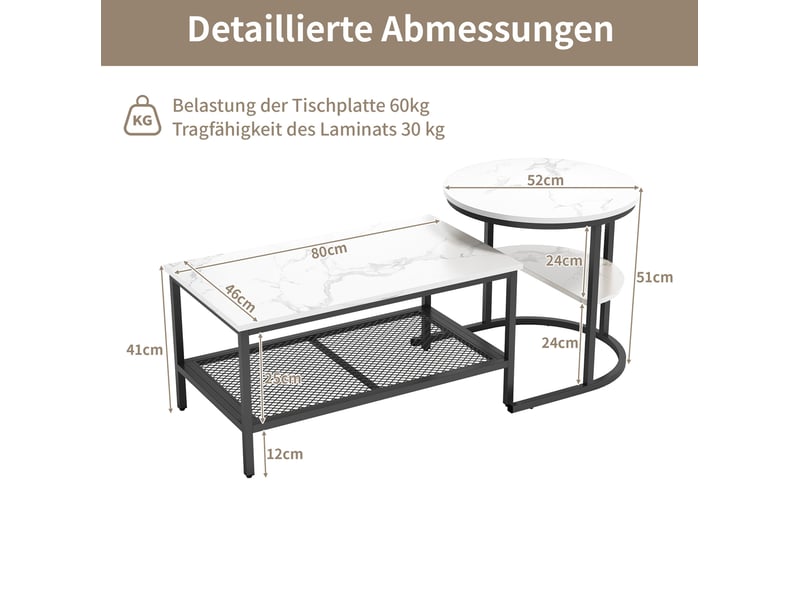  Lot de 2 tables gigognes noires en bois et acier inoxydable, effet marbre  - Conforama E