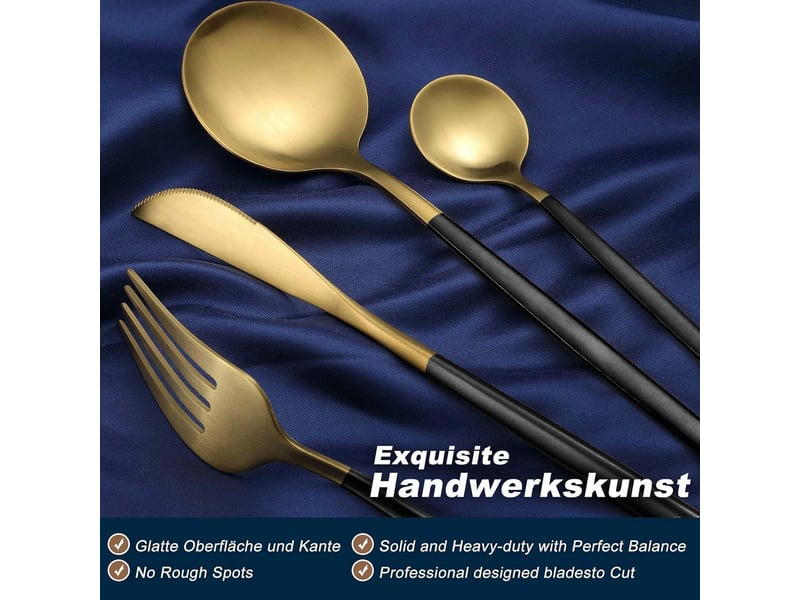  Set de couverts 6 personnes, 24 pièces couverts noirs dorés mats, composé de couteaux, fourchettes et cuillères OGS005968LL - Conforama E