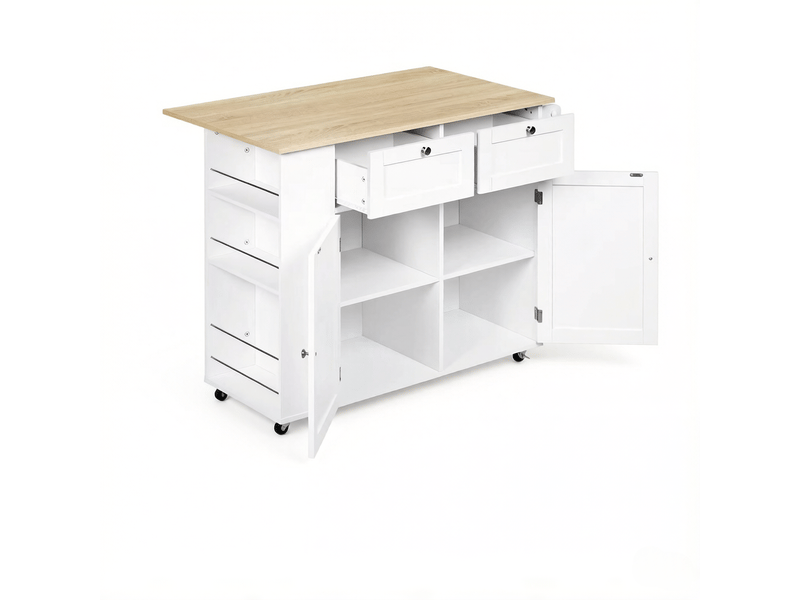  Îlot de cuisine mobile à plateau rabattable, blanc et chêne clair, 101 x 62 x 86 cm  - Conforama A