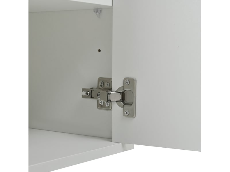 Ensemble vestiaire d'entrée 4 pièces avec meuble à chaussures, banc, panneau mural et miroir, blanc et décor bois naturel - Conforama E