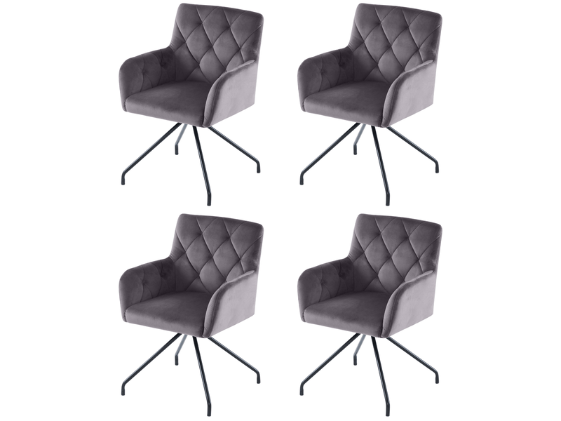  Chaises de salle à manger lot de 4 avec accoudoirs et dossier enveloppant  - velours gris foncé  - Conforama A