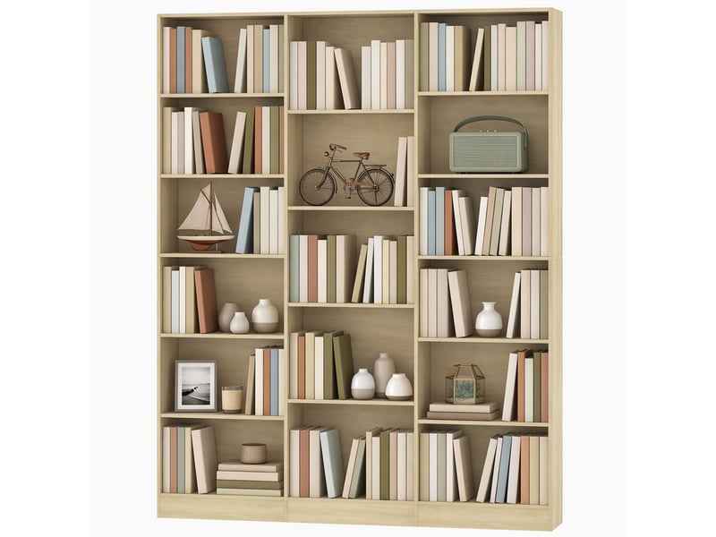  Bibliothèque 6 niveaux, étagère de rangement avec 17 compartiments et étagères réglables, 149 x 23,6 x 188 cm, chêne  - Conforama B