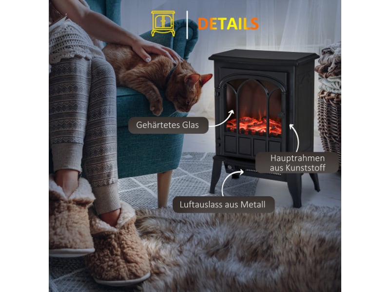  Cheminée électrique sur pied 2000 w avec effet flammes led, silencieuse, métal, protection thermique  - Conforama B