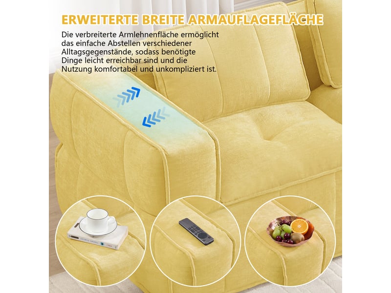 Canapé modulaire 4 places sans structure en mousse 32d, assise profonde et base antidérapante en polyester jaune - Conforama E