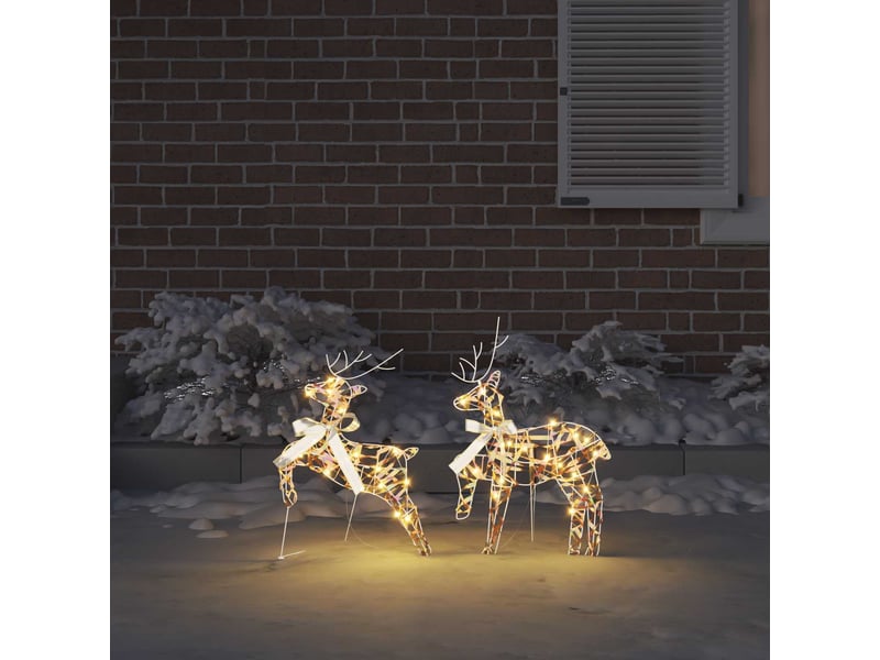 Lot de 2 rennes led, éclairage de noël, décoration de noël 40 led blanc chaud 44 x 18 x 65,5 cm pet cf62074 - Conforama C