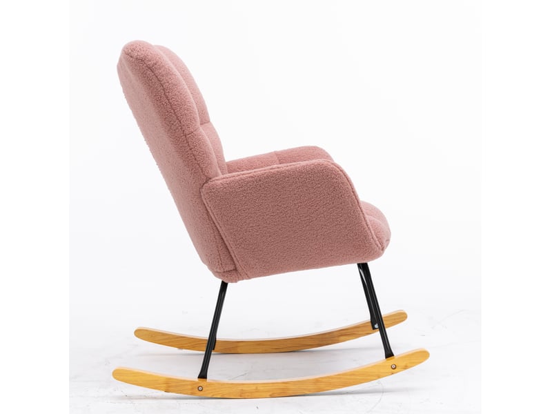  Fauteuil à bascule 89x70x95 cm rose en tissu peluche, dossier haut et accoudoirs, style moderne  - Conforama D