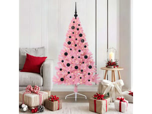 Sapin de noël - arbre de noël artificiel pré-éclairé rose 150 cm pvc