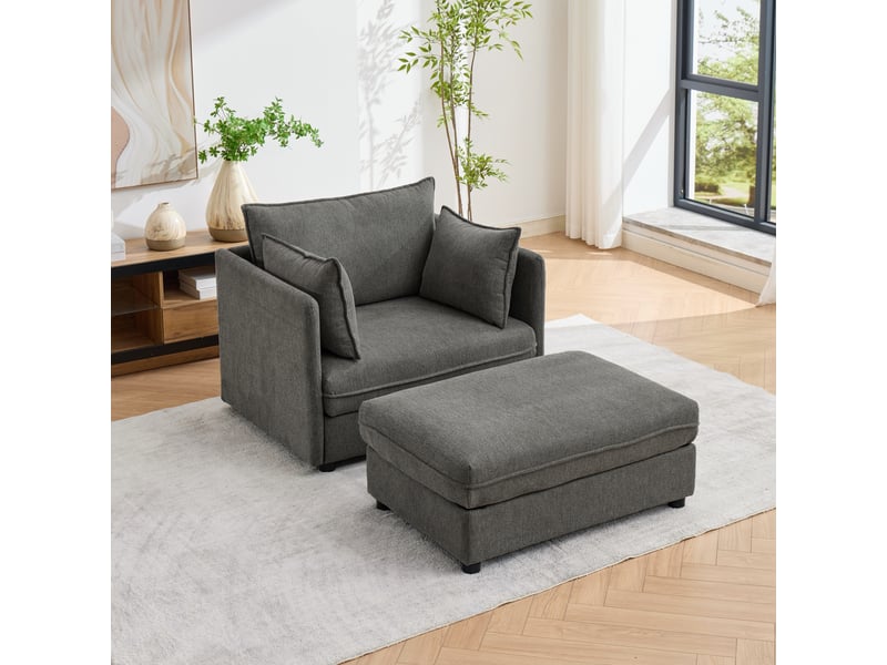  Fauteuil fixe gris en velours avec repose-pieds coffre 149 x 103,5 x 81 cm, style design, pour salon et petits espaces W3245S00024 - Conforama E