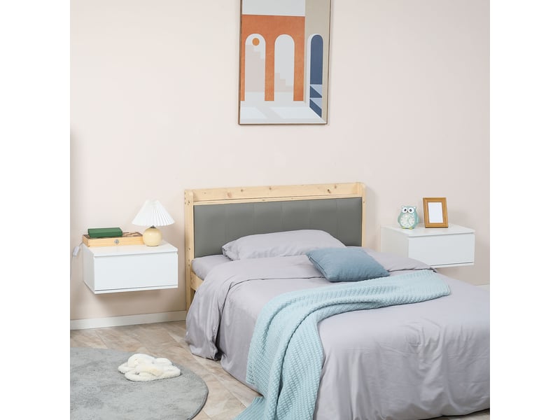  Ensemble de 2 tables de chevet avec tiroir et structure suspendue, en aggloméré et mdf, 49 x 38 x 23 cm, blanc  - Conforama C