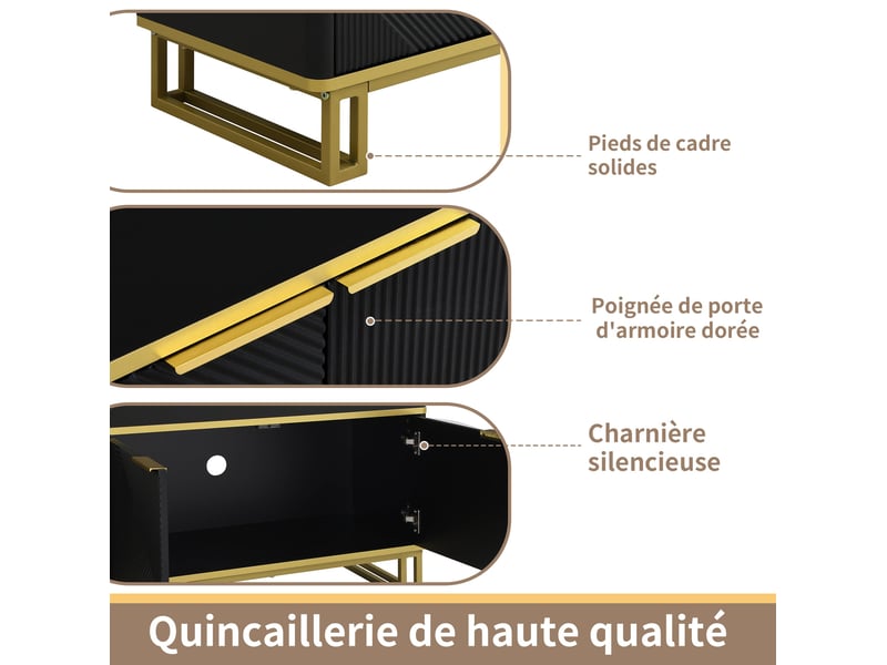  Meuble tv noir design géométrique doré et 4 portes 160cm  - Conforama C