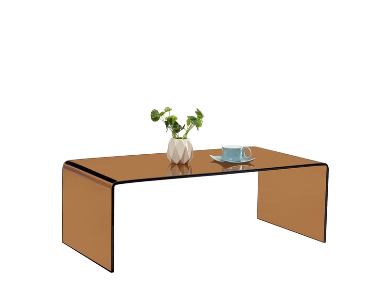  Table basse en verre trempé courbé, structure ouverte, finition transparente marron, pour salon, 100 × 50 × 35 cm  - Conforama A