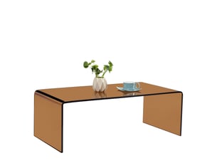 Table basse en verre trempé courbé, structure ouverte, finition transparente marron, pour salon, 100 × 50 × 35 cm