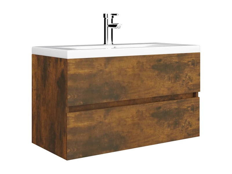 Meuble de lavabo avec bassin intégré chêne fumé bois d'ingénierie shl6757 - Conforama A