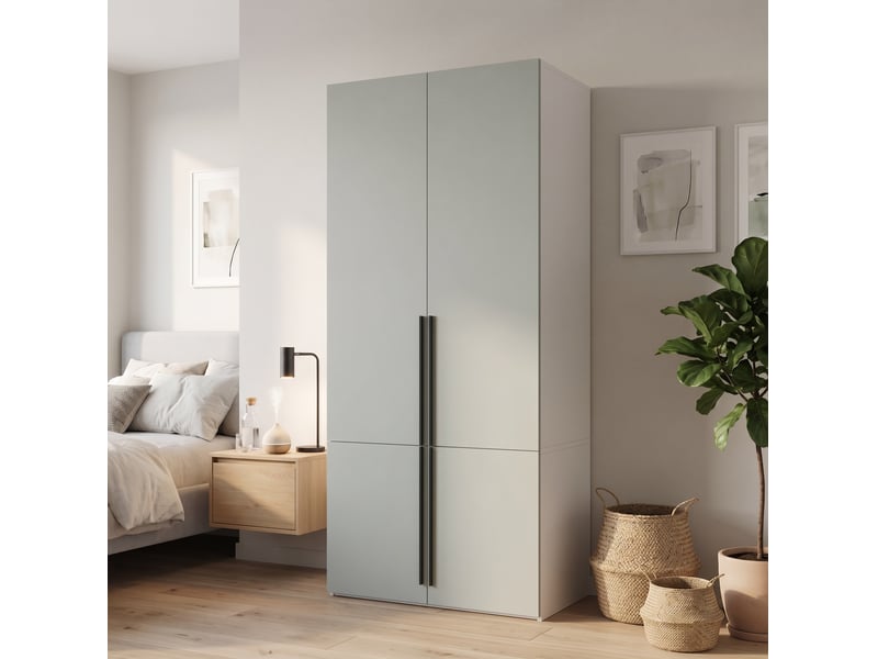  Armoire avec penderie, porte-pantalons coulissant et 4 niches de rangement pour chambre grise 90 × 50 × 200 cm  - Conforama B