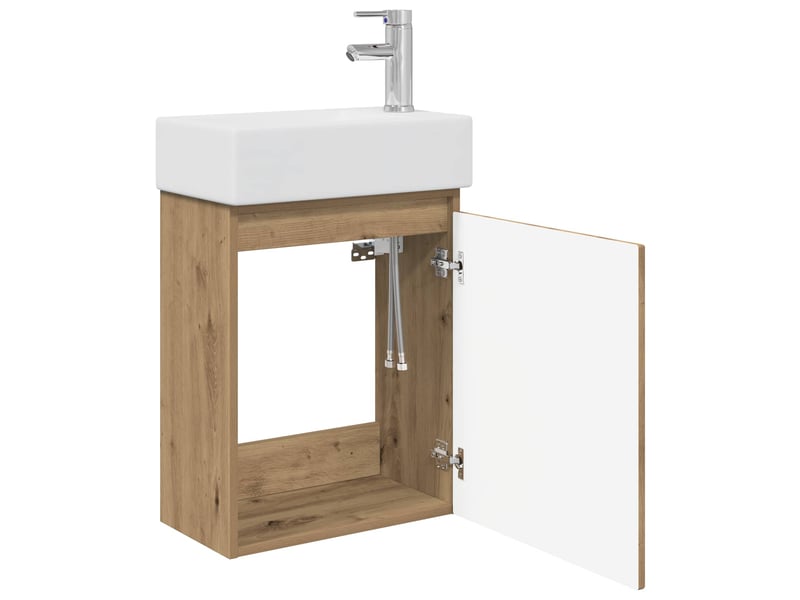  Meuble de rangement salle de bain avec robinet chêne artisanal shl7259  - Conforama D