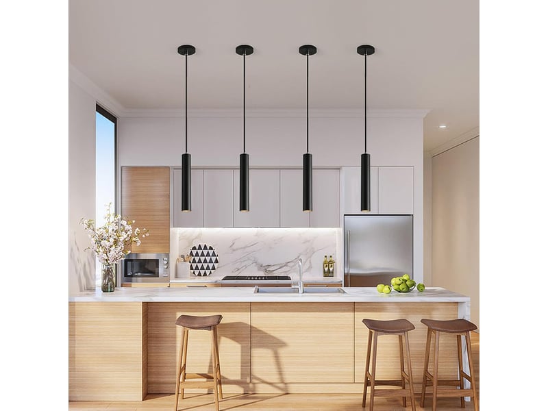  Suspension luminaire noire cylindrique moderne pour salon salle à manger 30cm 2pcs  - Conforama D