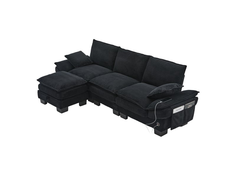Canapé d'angle réversible fixe 3 places tissu noir - Conforama A
