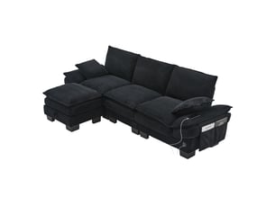 Canapé d'angle réversible fixe <strong>MERAX</strong> <strong></strong> 3 places Velours côtelé noir