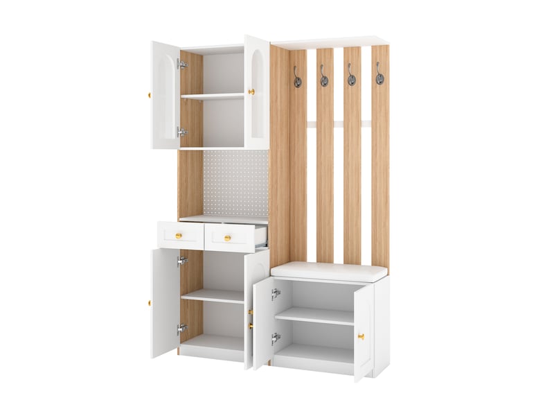  Portemanteau avec banc et rangement 120 x 180 cm en mdf blanc  - Conforama D