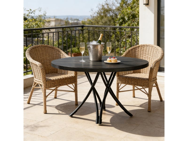  Table de salle à manger ronde pour 4 à 6 personnes avec plateau de 120 cm et pieds croisés, pour cuisine et salon, noire  - Conforama C