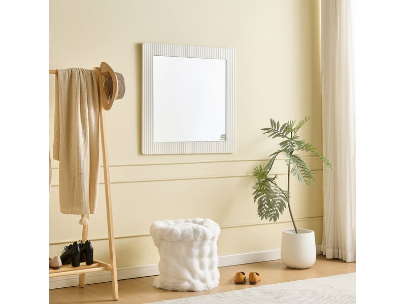 Miroir mural carré 80 x 80 cm à cadre blanc en mdf strié, design moderne pour entrée, chambre et salon - Conforama B