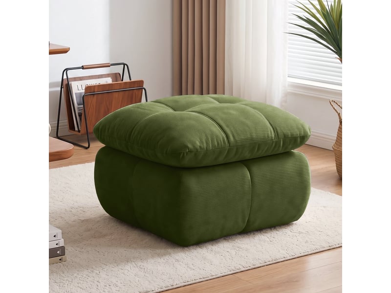  Pouf repose-pieds - 72 x 63 x 50 cm - ottoman en tissu chenille avec coussin moelleux - vert  - Conforama B