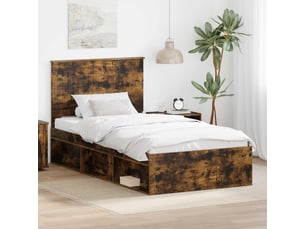 Lit adulte, lit simple, cadre de lit chêne fumé 100x200cm bois de pin massif cf5768