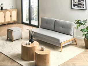 Canapé droit fixe BELIANI 3 places Tissu gris avec coffre de rangement