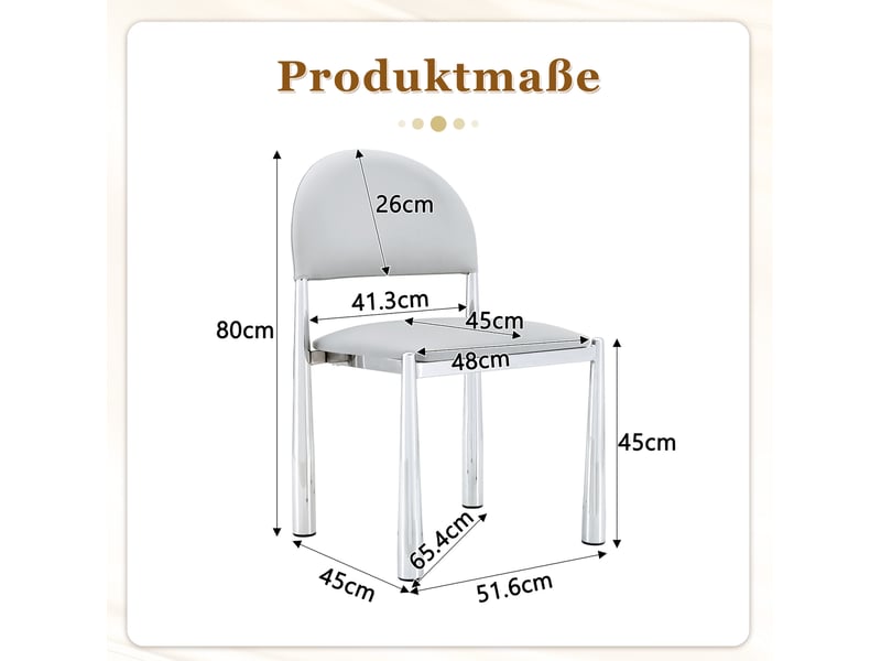  Lot de 2 chaises de salle à manger 51.6×45×80cm dossier demi-rond, uréthane, gris clair  - Conforama C
