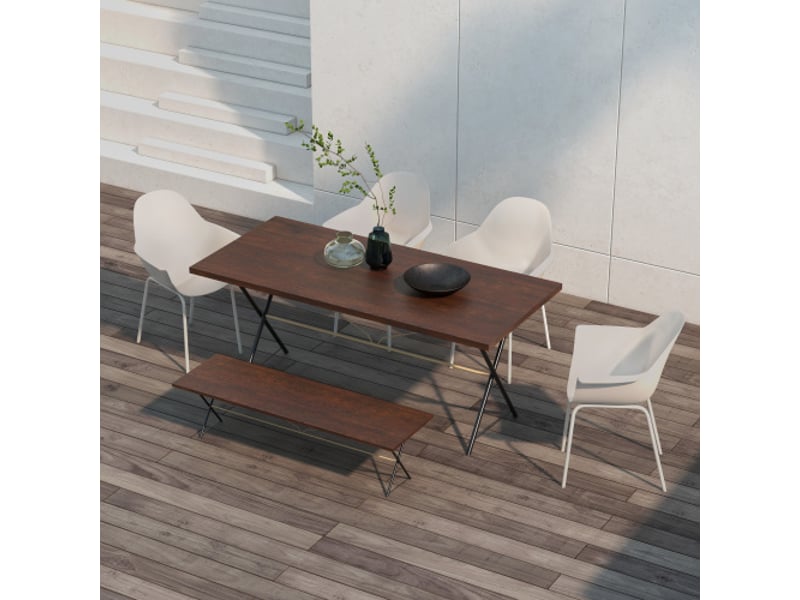 Lot de 4 chaises de jardin empilables avec dossier et accoudoirs, capacité 120 kg, gris, idéales pour balcon et terrasse - Conforama B