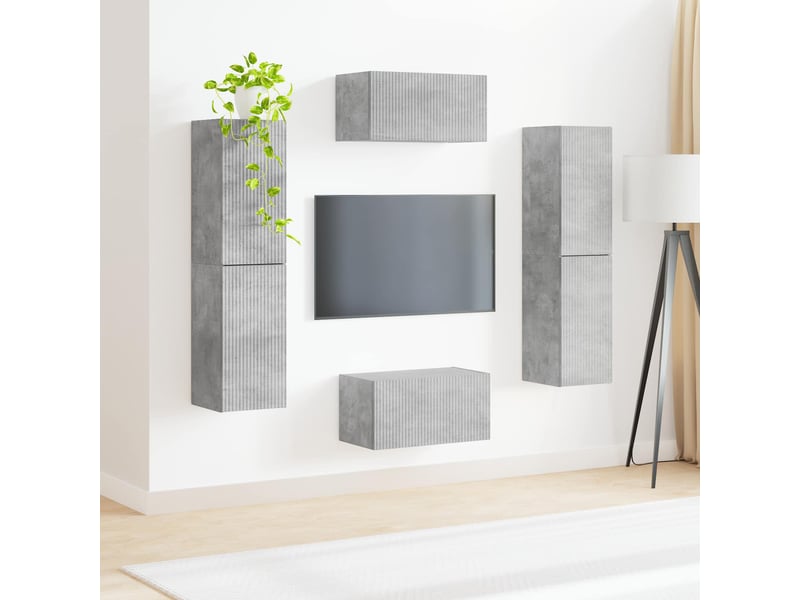  Ensemble meuble tv - banc tv - meuble de rangement 6 pcs gris béton bois d'ingénierie  - Conforama D