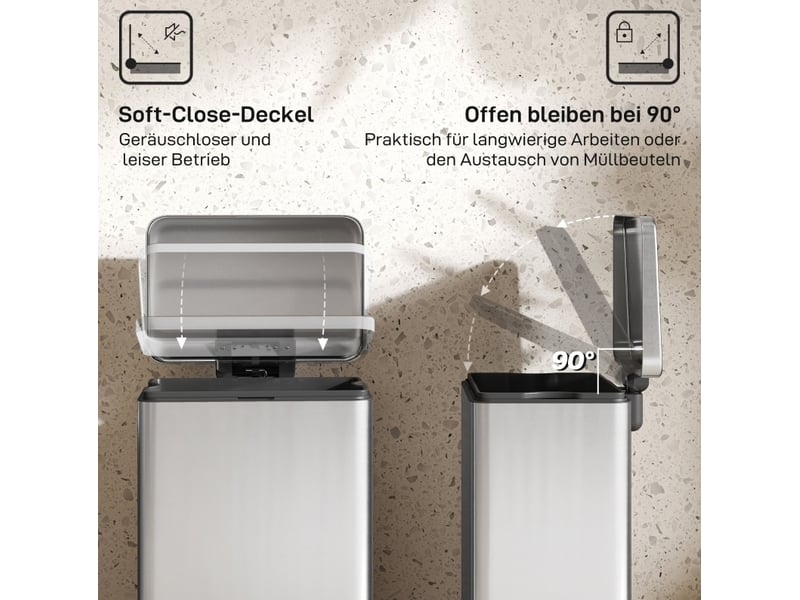 Poubelle à pédale 20 l en acier inoxydable argenté avec couvercle soft close et seau amovible, pour un intérieur net - Conforama D