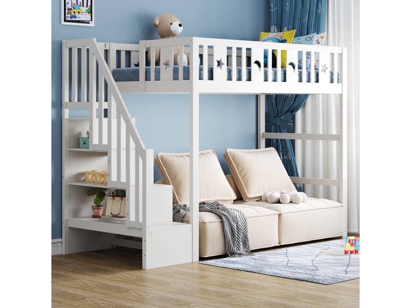  Lit mezzanine 90x200cm coloris blanc bois massif lit enfant blanc - Conforama E