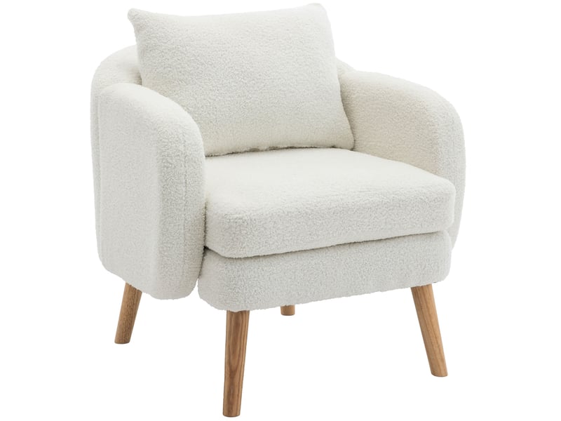  Fauteuil 1 place en tissu bouclette blanc avec coussin  - Conforama A