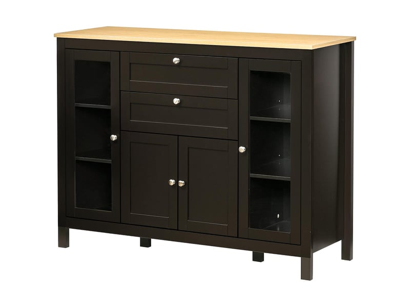  Buffet 3 placards 2 tiroirs en mdf et verre trempé noir 120 x 40 x 90 cm  - Conforama B