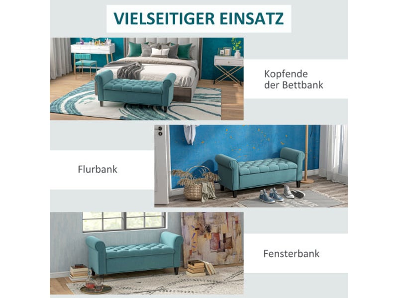  Banc rembourré vert effet velours avec rangement, 126x48,5x47 cm, charge 120 kg  - Conforama B